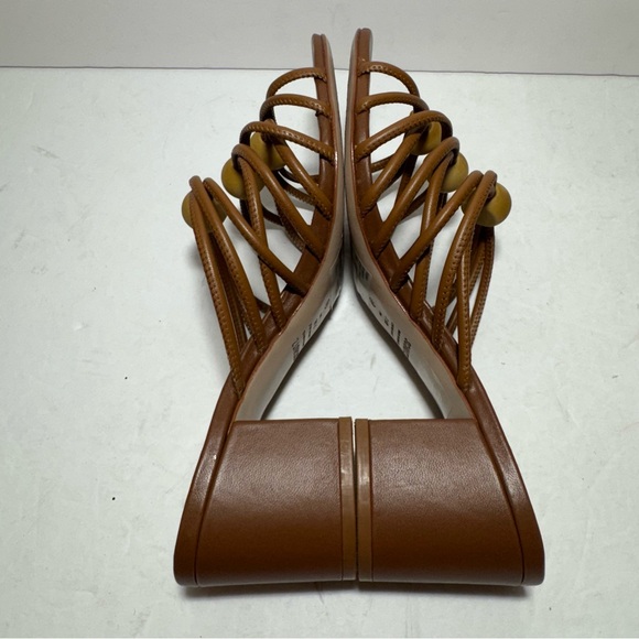 SCHUTZ Roanna Strappy Wood-Bead Brown Slide Block Heel Sandals Size 7.5 - Picture 9 of 14